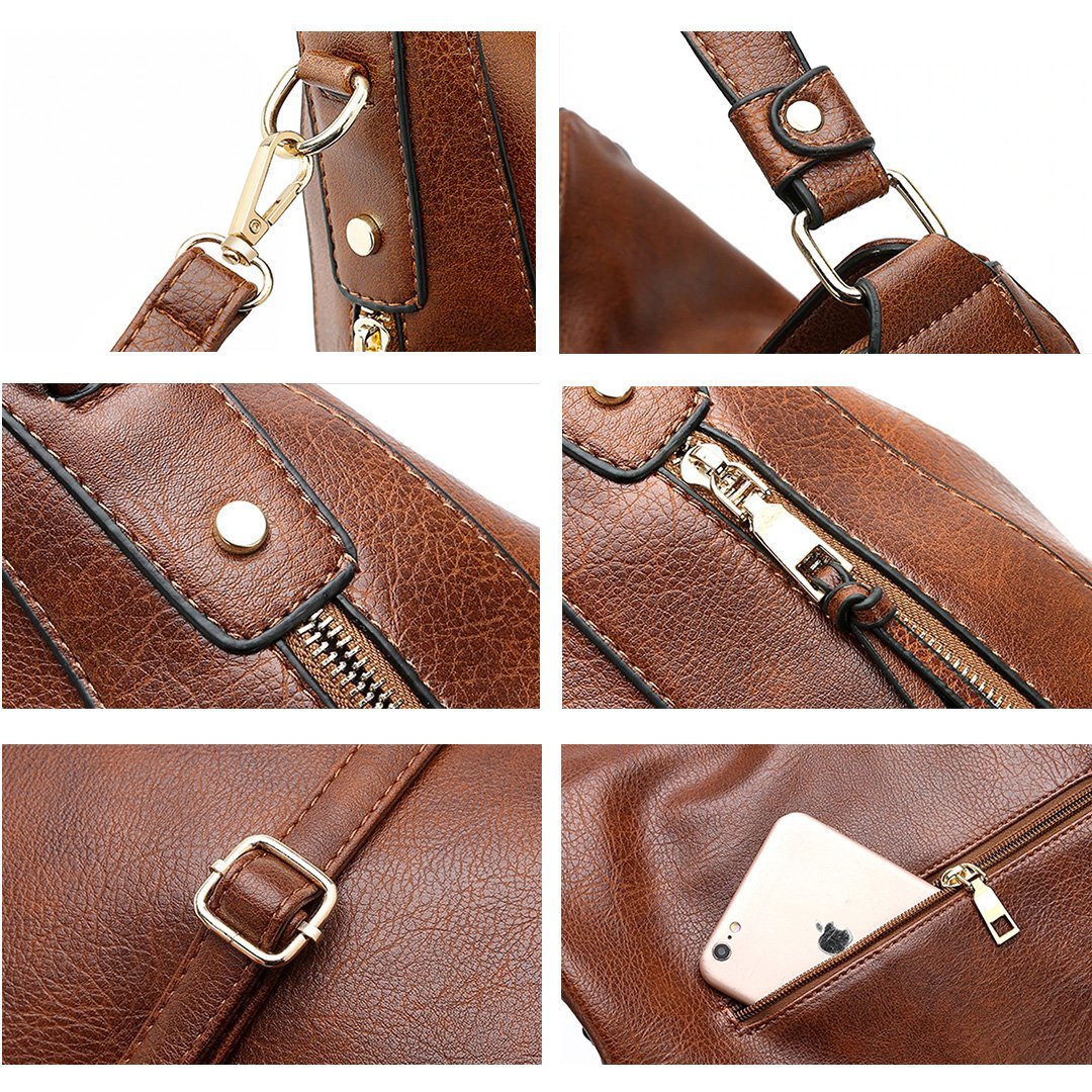 Luxury Leather Hobo Bag Anti-Theft Handbag + FREE Pouch Wallet