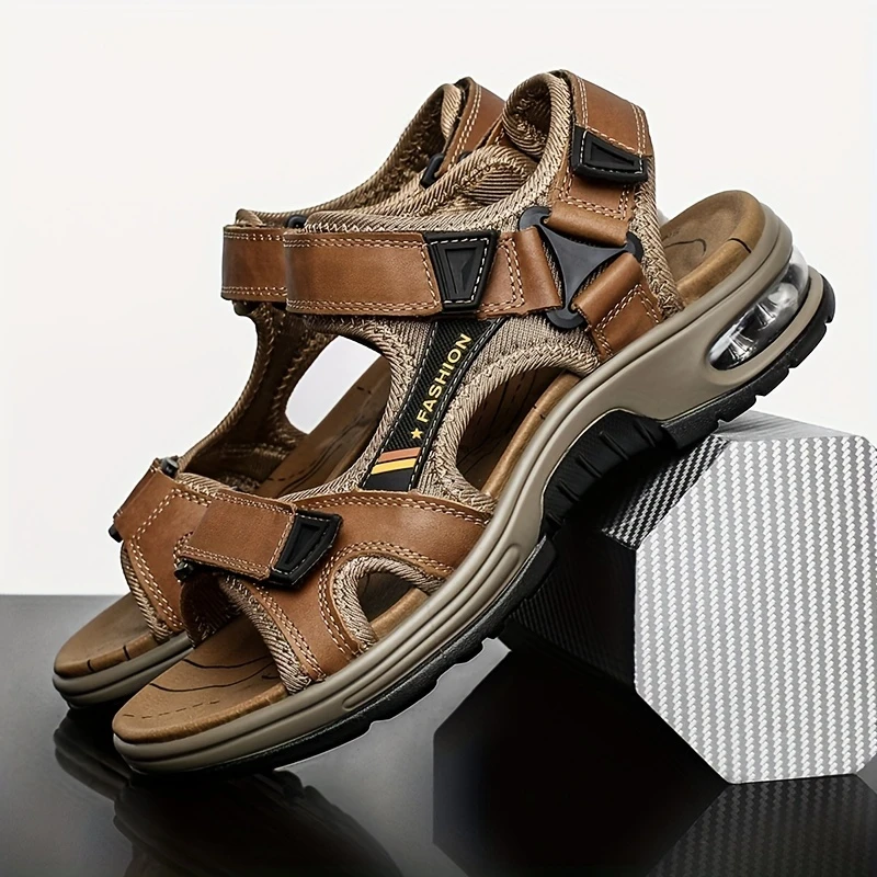 Men's Orthopedic Leather Sandals – Breathable, Adjustable, Air Cushion