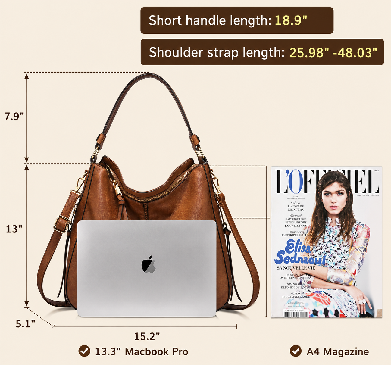 Luxury Leather Hobo Bag Anti-Theft Handbag + FREE Pouch Wallet