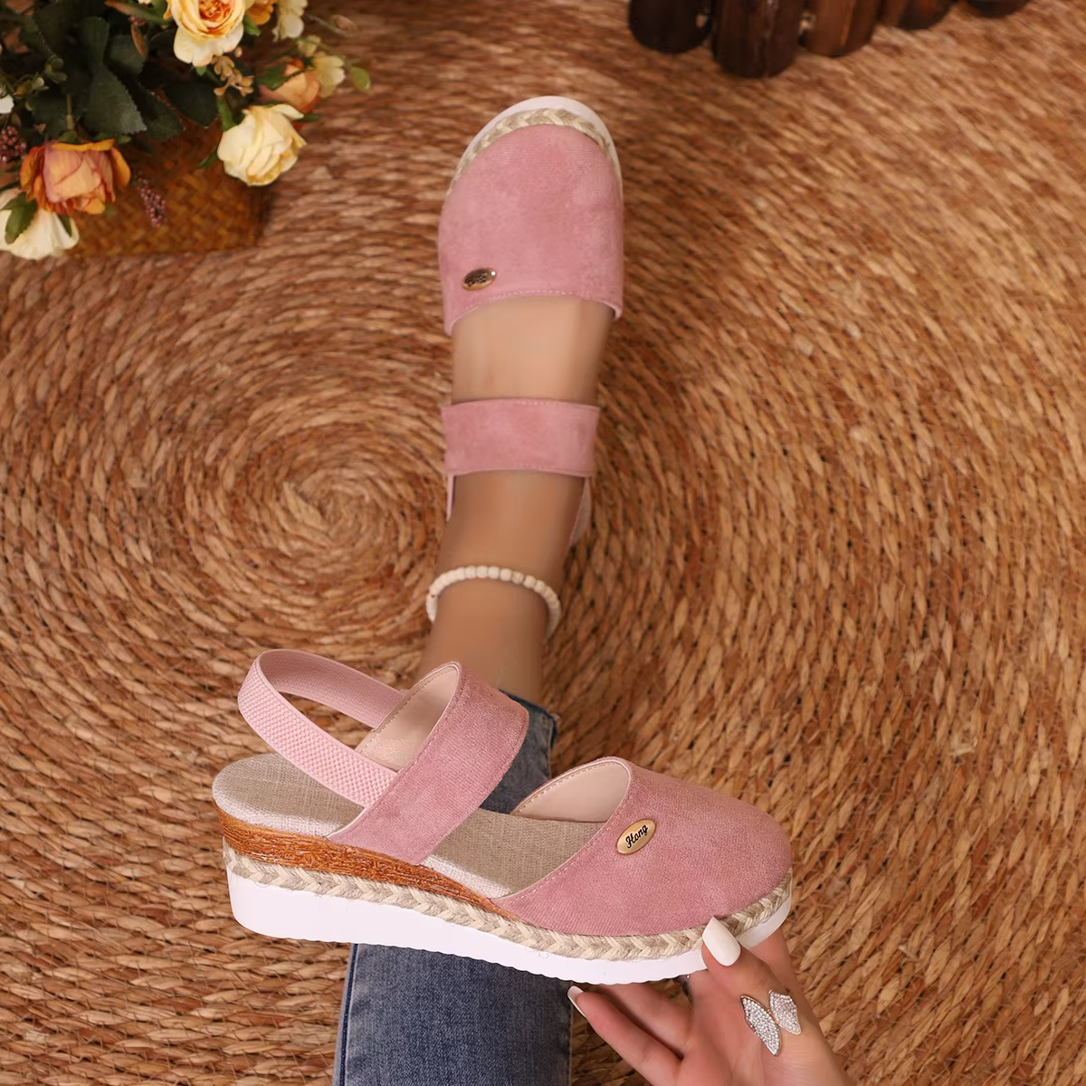 Women's Orthopedic Colorblock Wedge Sandals, Comfy Ankle Strap Slingbacks