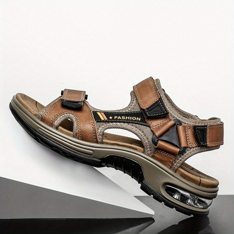 Men's Orthopedic Leather Sandals – Breathable, Adjustable, Air Cushion
