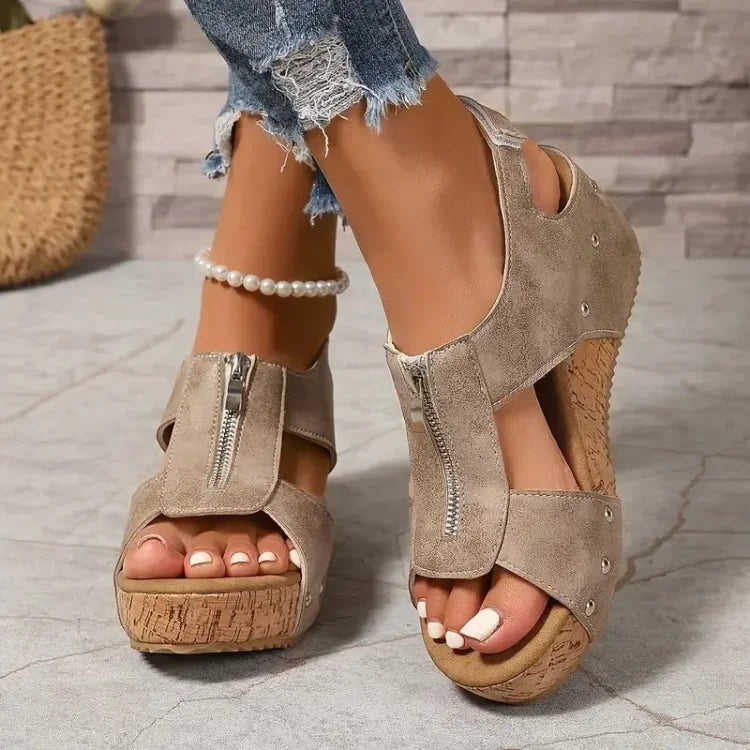 🔥Prime Day 49% OFF - ComfortWedge™ Orthopedic Zipper Thick sole Wedge Sandals
