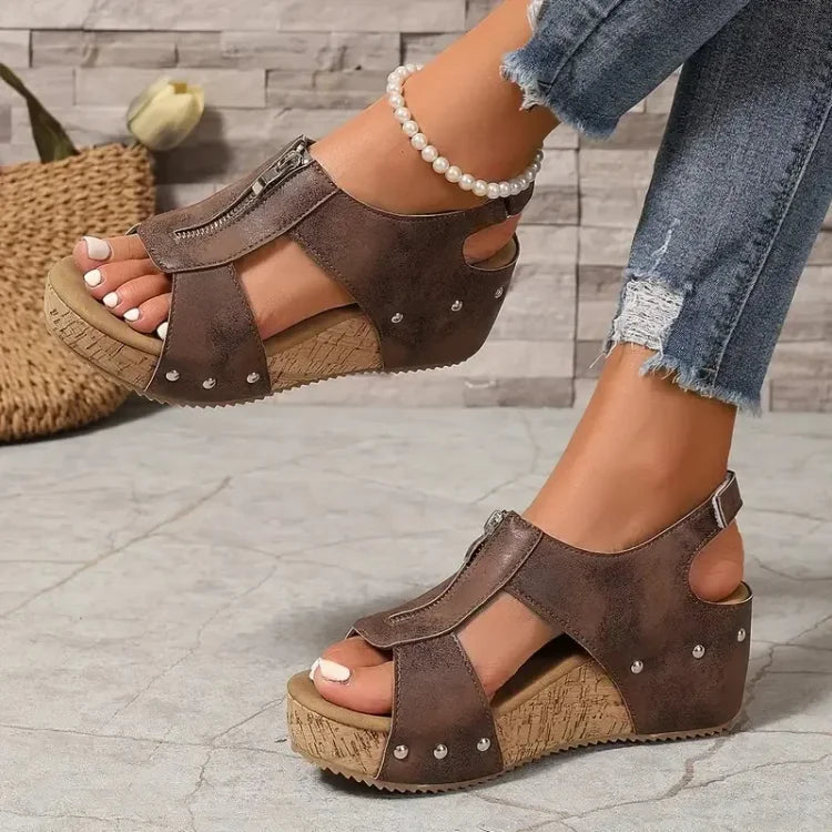 🔥Prime Day 49% OFF - ComfortWedge™ Orthopedic Zipper Thick sole Wedge Sandals
