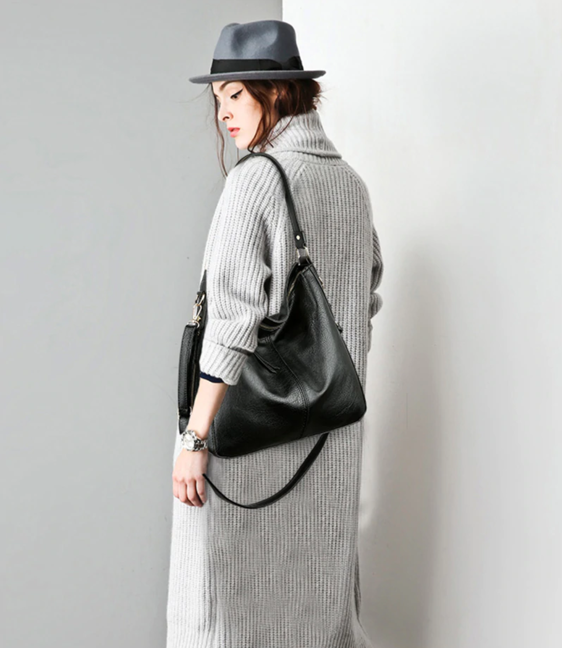 Luxury Leather Hobo Bag Anti-Theft Handbag + FREE Pouch Wallet