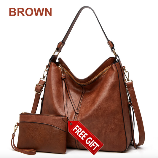 Luxury Leather Hobo Bag Anti-Theft Handbag + FREE Pouch Wallet