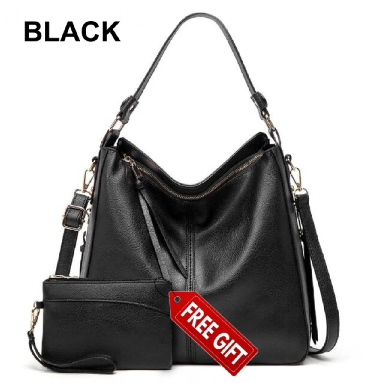 Luxury Leather Hobo Bag Anti-Theft Handbag + FREE Pouch Wallet