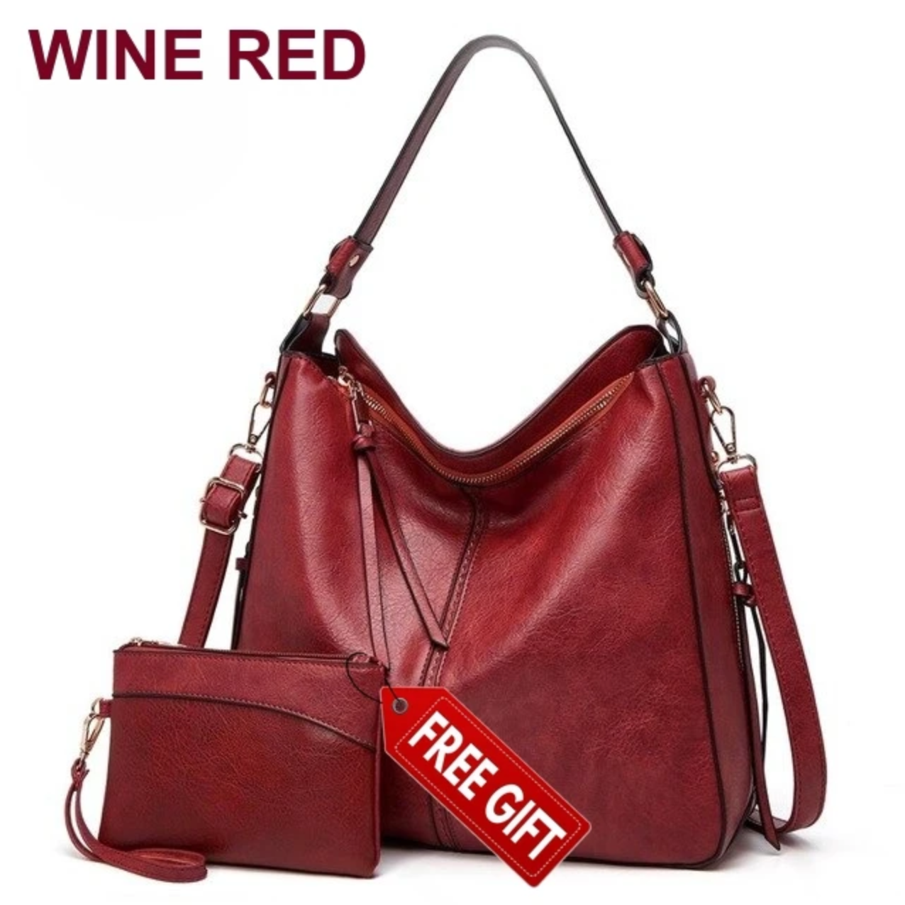 Luxury Leather Hobo Bag Anti-Theft Handbag + FREE Pouch Wallet