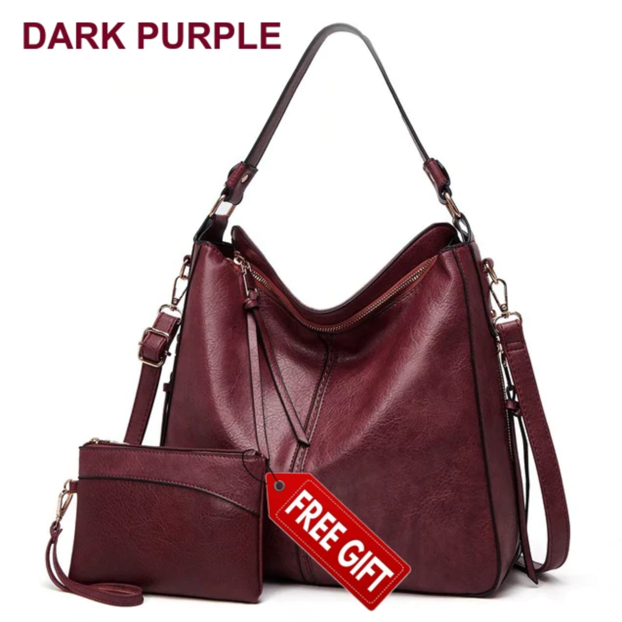 Luxury Leather Hobo Bag Anti-Theft Handbag + FREE Pouch Wallet
