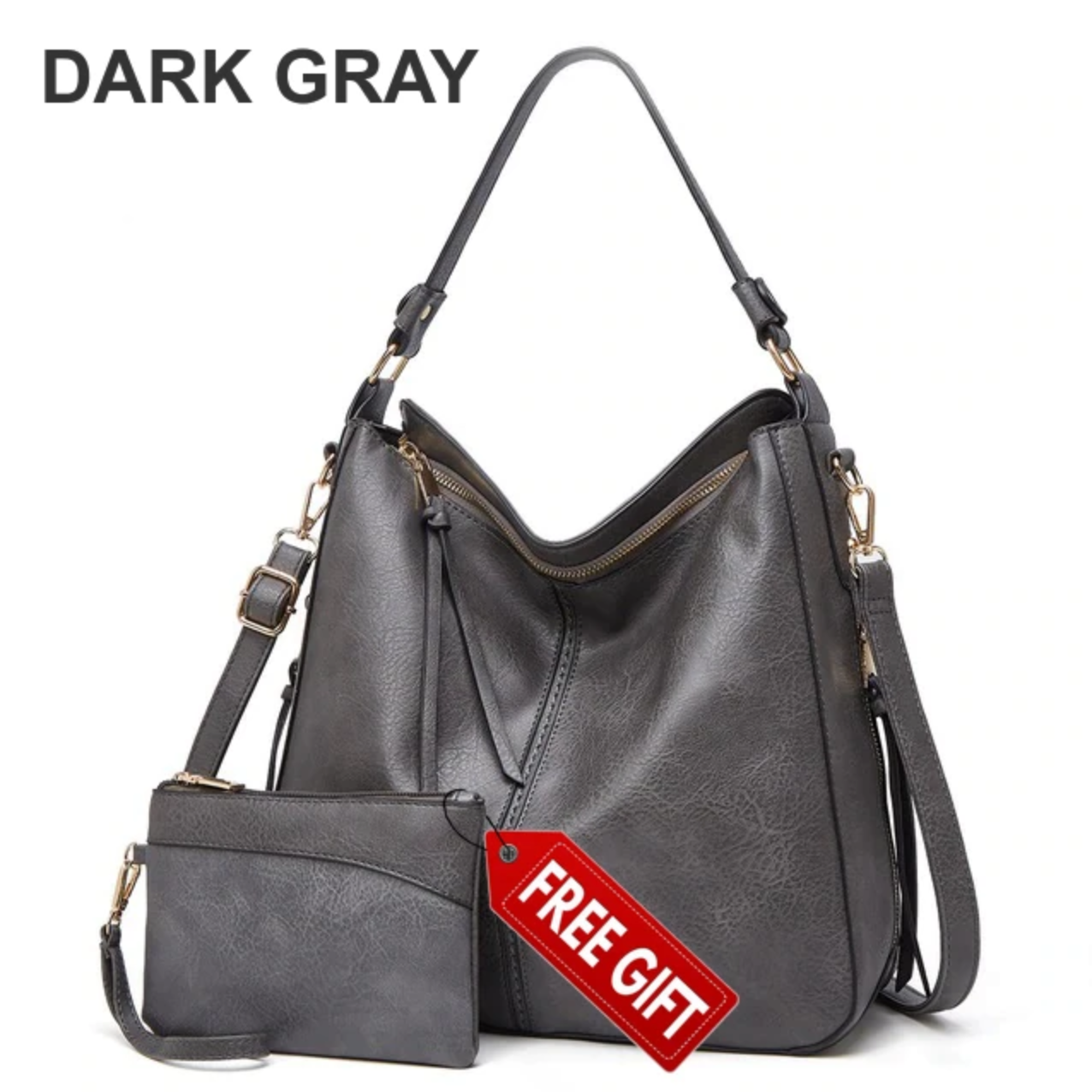 Luxury Leather Hobo Bag Anti-Theft Handbag + FREE Pouch Wallet
