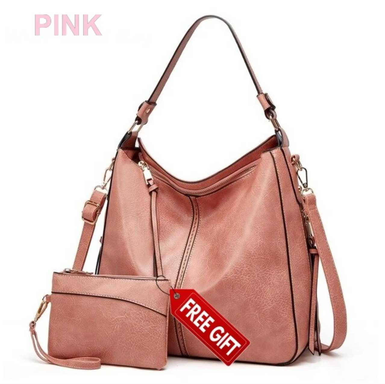 Luxury Leather Hobo Bag Anti-Theft Handbag + FREE Pouch Wallet